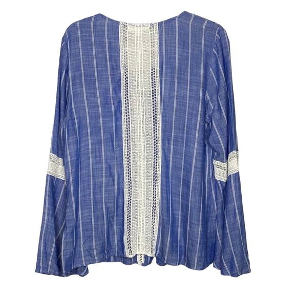 Kut From the Kloth Blue & White Boho Crochet Bell Sleeve Button Up Blouse Large - Picture 4 of 8